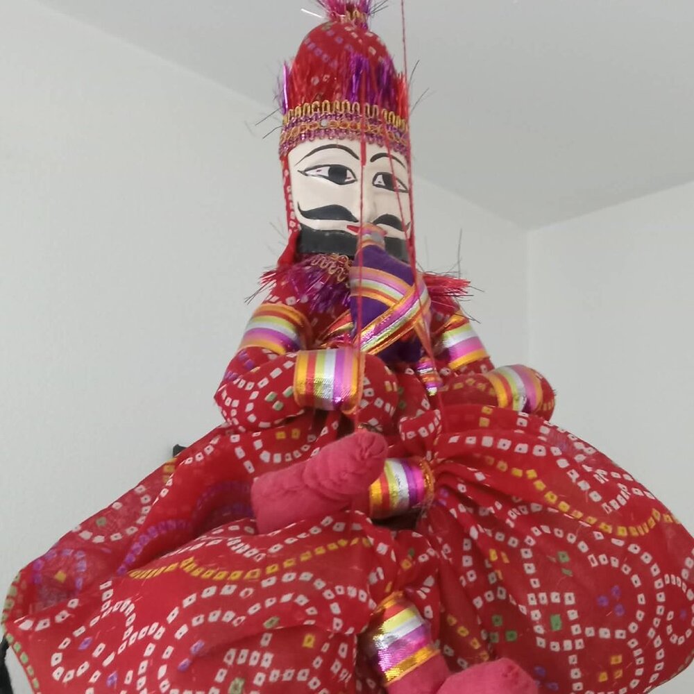 Two vintage puppets from Rajasthan, two Kathputli puppets, bought locally